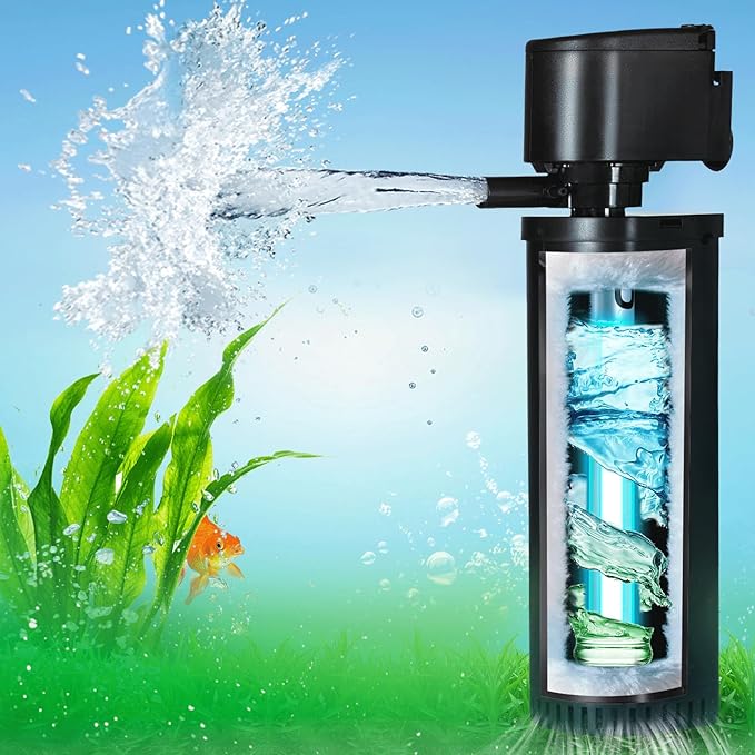 400GPH Fish Tank Filter, UV Aquarium Filter for 55-150 Gallon Turtle Tank Filter Powerful Internal Pump for Cold Plunge Saltwater Cloudywater Clear and Algae Green Killing Machine