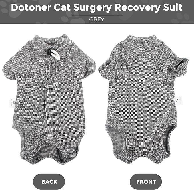 Dotoner Cat Surgery Recovery Suit for Female Male Anti-Licking Pet Surgical Pajamas Long Sleeve Prevent Shedding Cat Spay Recovery Suit&E Collar Alternative Bodysuit for Cats