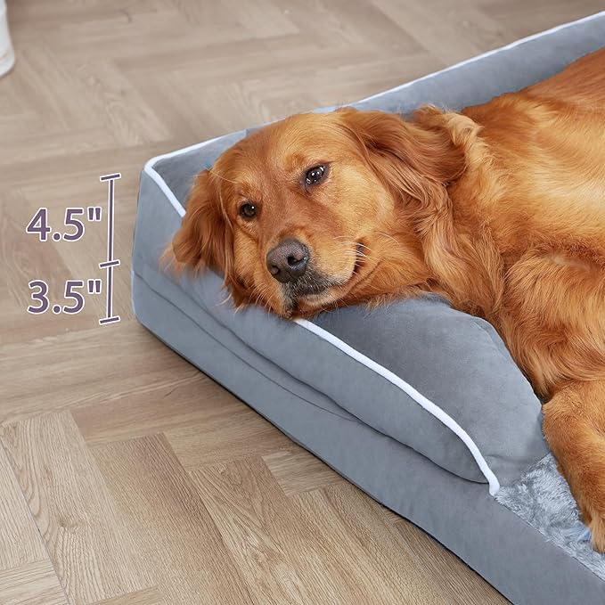 XXL Dog Bed with Bolsters, Orthopedic Dog Beds for Extra Large Dogs, Waterproof Dogs Beds XLarge with Removable Washable Cover, Nonskid Bottom (XX-Large, Grey)
