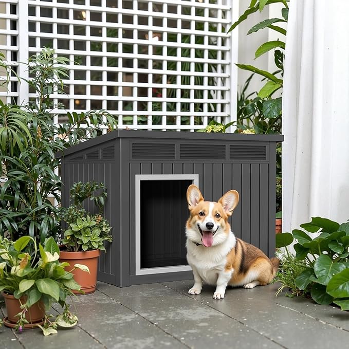 DRATO Dog House for Both Indoor and Outdoor with Weatherproof Roof Removable Floors for Medium to Large Dogs Interior Space (Gray, Medium(32.2 * 25.12 * 24.13''))