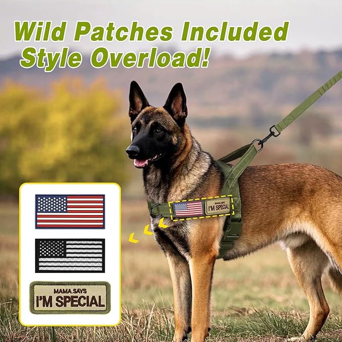 Forestpaw No Pull Dog Harness - Soft Flannel Padded Tactical Dog Vest Harness with Quick Release Buckle, Adjustable Reflective Pet Harness for Medium Large Dogs Walking Training,Green L