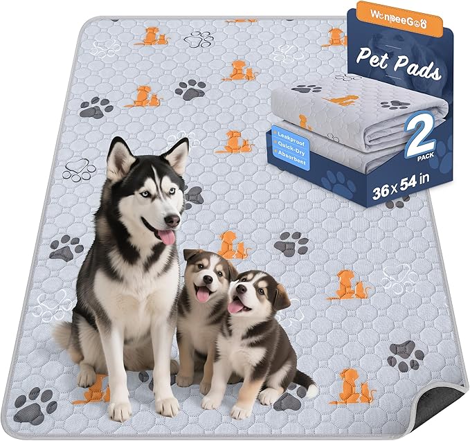 Washable Pee Pads for Dogs, 2 Pack Absorbent Reusable Training Dog Pads Pet Puppy Pads, Non-Slip Potty Pads for Whelping, Playpen, Crate, Bed, Orange, 36"x54"