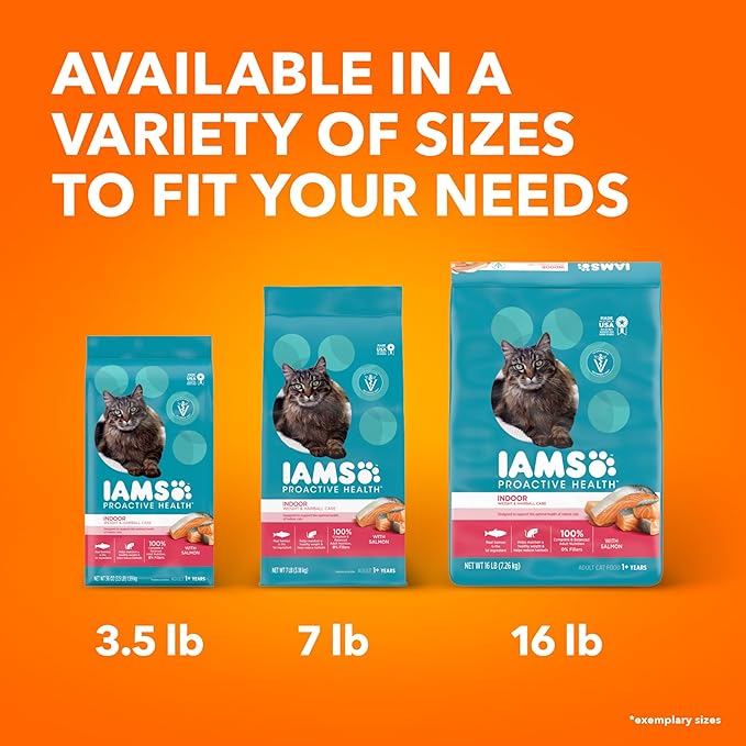 IAMS Proactive Health Indoor Weight Control & Hairball Care Adult Dry Cat Food, Salmon Recipe, 3.5 lb. Bag