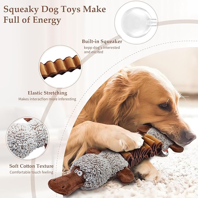 Squeaky Dog Toys, Interactive Tug of War Puppy Toys, Funny Plush Dog Chew Toys, Stuffed Dog Toys for Small,Medium and Large Dogs - Platypus