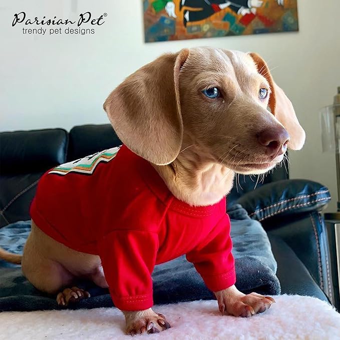 Parisian Pet Dog Shirt - Embroidered “I Put Ketchup on My Treats“ - 100% Cotton and Polyester Dog Clothes - Sleeved, Lightweight Costume for Dogs - Red Dog Shirts for Large Dogs - Pet Costumes - 3XL