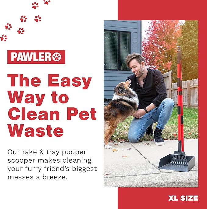 Pooper Scooper for Large Dogs, Small Dogs and Horses, Metal Poop Scooper Set with Long Handle Rake and Tray for Yard, Grass, Dirt or Gravel, Heavy Duty Aluminum Poop Picker Upper