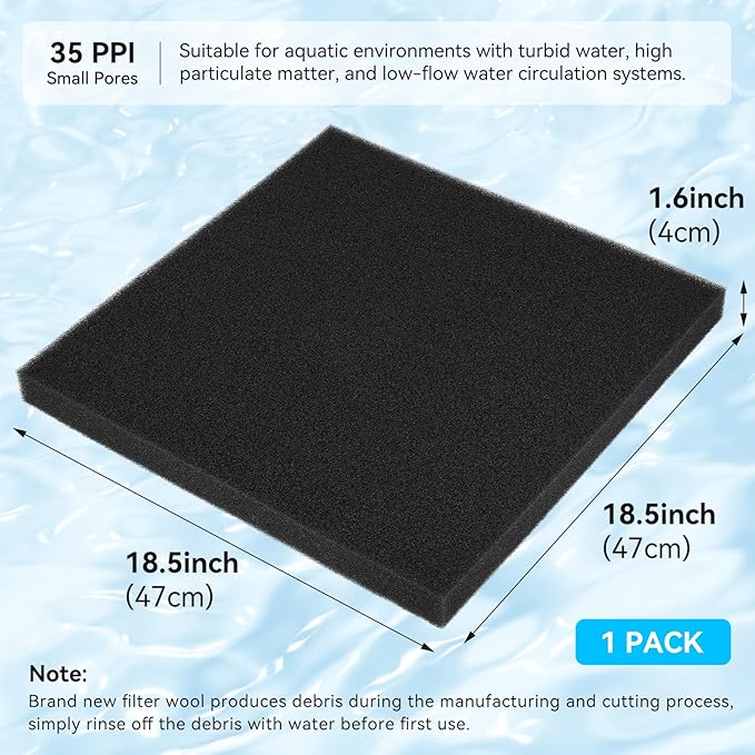 Aquarium Filter Sponge Pad, Filter Media Foam Sponges, Filter Accessories for Fish Tanks and Ponds (18.5"x18.5"x1.6", 35PPI, 1 Pack)