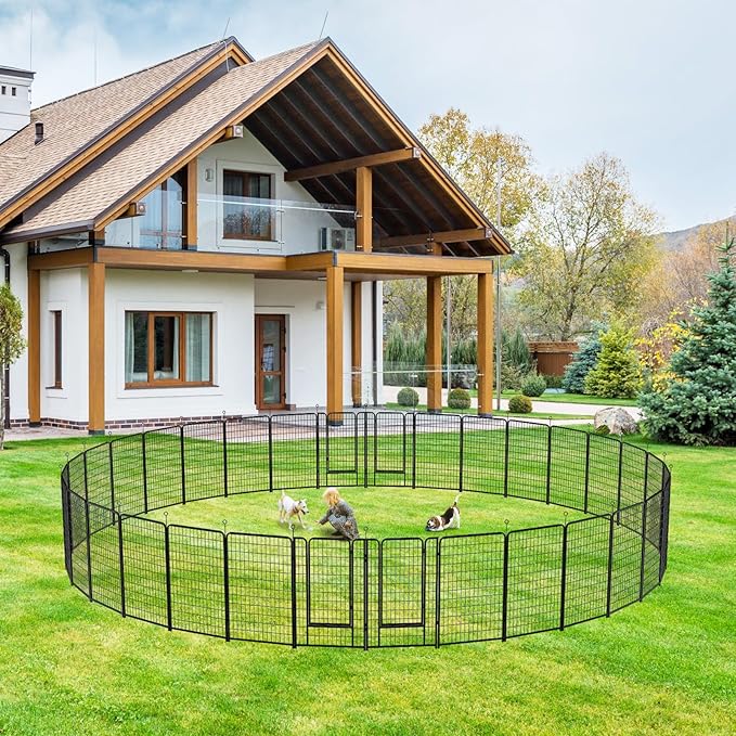 Dog Playpen Outdoor Extra Wide 32 Panels Heavy Duty Dog Fence 50" Height Anti-Rust with Doors Portable for RV Camping Yard, Total 84FT, 561 Sq.ft, Snowy Black
