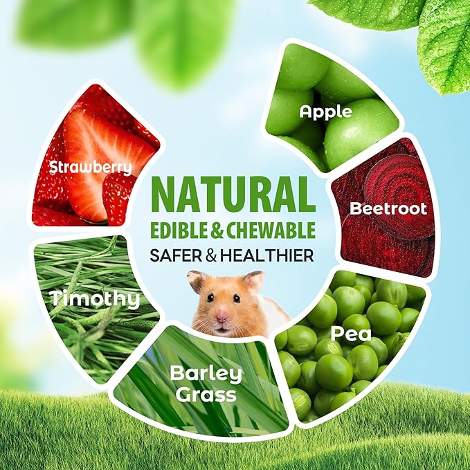 TEEWY Guinea Pig Chew Toys, Natural Vegetables and Timothy Grass, Hamster Chew Toys, Prevents Excessive Tooth Growth in Chinchillas, Gerbils, Hamsters, and Rabbits, Fruits & Vegetables Set