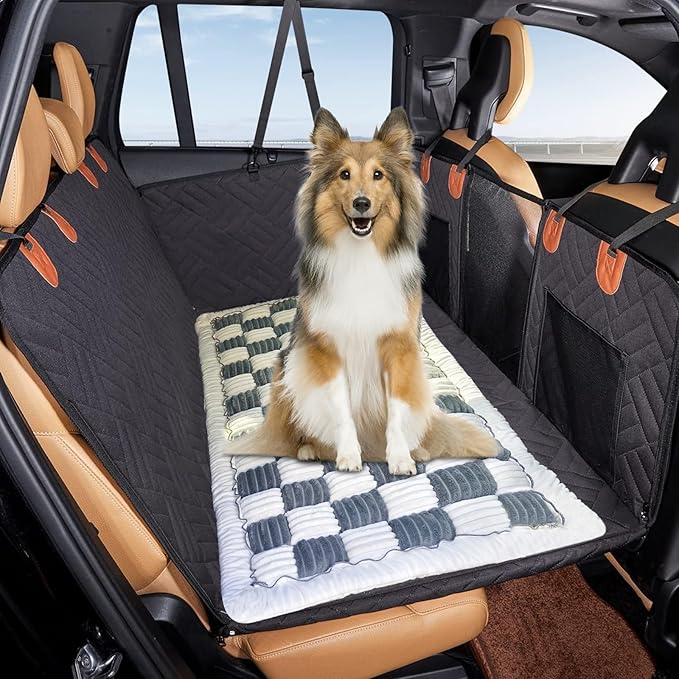 VClife Plaid Dog Car Bed Mat, Non-Slip Backseat Extender Pet Blanket, Washable Dog Bed Mat for SUVs, Sedans & Small Trucks, Portable Travel Pad for Dogs, Wear Resistant, Pet Friendly, Gray, 51"×23.6"