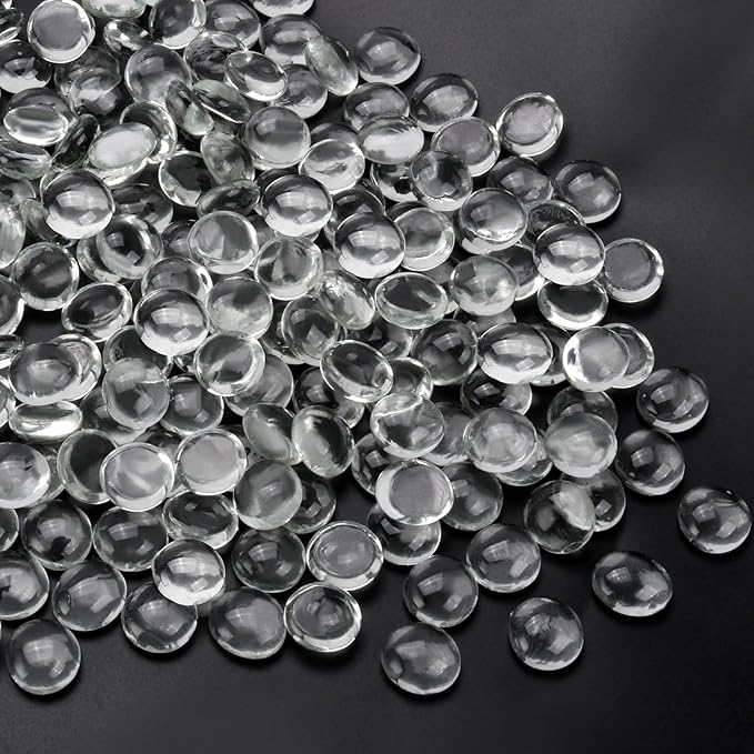 2LB Clear Flat Glass Marbles for Vases, Gemstone Beads Vase Filler Decorative Glass Pebbles for Fish Tank, DIY Crafts, Aquarium Decor Rocks