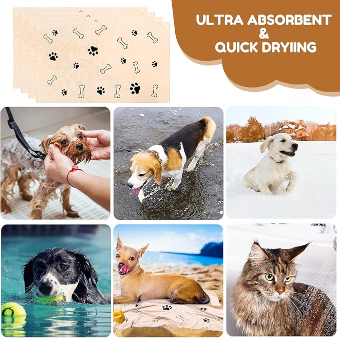Chumia 4 Pcs Dog Towels for Drying Dog Puppy Bulk Microfiber Absorbent Paw Towel Pet Bathing Supplies Quick Drying for Medium Cats Pets Shower(24 x 40 Inch,Light Brown)