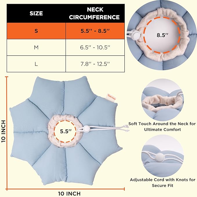 Puffy Crew Soft Cat Cone Collar, Adjustable Waterproof Recovery Collar, Lightweight Elizabethan e Collar for Cats of All Breeds (Blue, Small, Neck Circumference 5.5'' - 8.5'')
