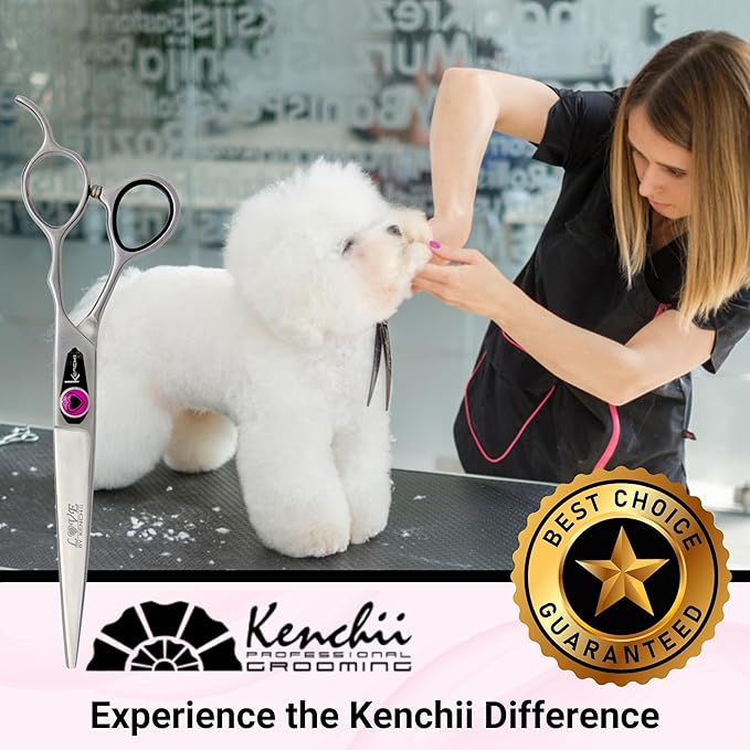 Kenchii Love Dog Grooming Scissors, 7 Inch Straight Shears, Dog Scissors for Grooming, Professional Pet Grooming Scissors, Ergonomic & Comfortable