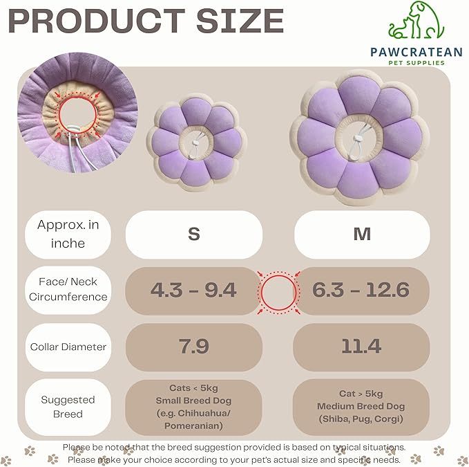 Adjustable Comfy Flower Style Elizabeth Collar for Cats Puppies Soft Recovery Cone Pet Protective Neck Collar (Purple, Medium)