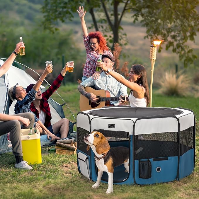 PETSFIT Portable Dog Playpen,36" Dog Play Pen Indoors with Removable Waterproof Mat & Zippered Roof | RV, Camping, Travel Dog Pen | Whelping & Cat Observation Space(36" L x 36" W x 21" H)