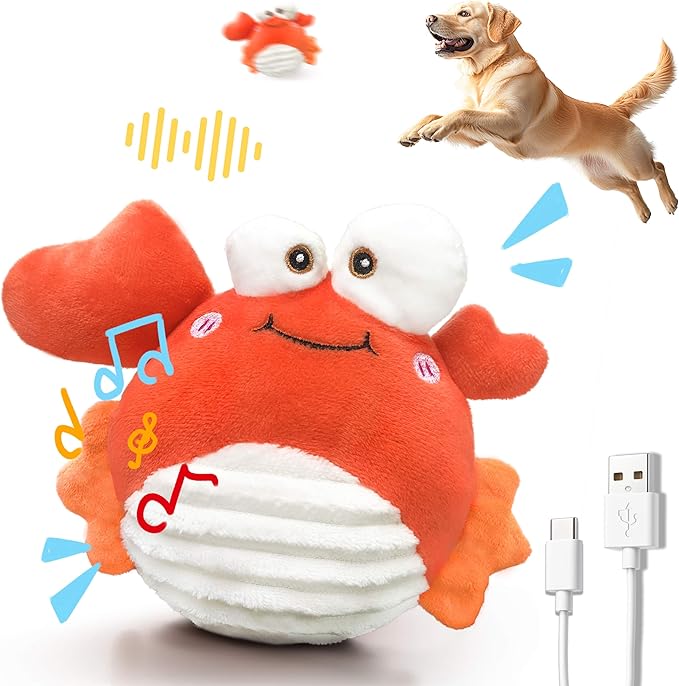 Crab Interactive Dog Toys – Rechargeable Self-Play Toy with Motion-Activated Ball & Music Recording Modes for Small, Medium & Large Dogs, Moving Dog Toy to Keep Them Busy