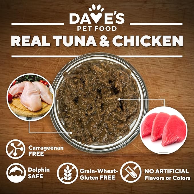 Dave's Pet Food Grain Free Wet Cat Food (Tuna & Chicken Dinner in Gravy), Naturally Healthy Canned, Added Vitamins & Minerals, Wheat & Wheat Gluten-Free, 13 oz (12 Pack)
