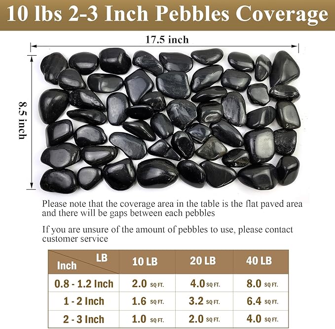 5 lbs Black River Rocks - 2-3 inch Pebbles for Plants, Indoor & Outdoor. Decorative Stones for Planters, Vases, Aquariums & Gardens