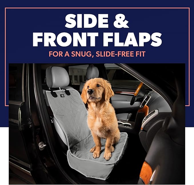 Active Pets Dog Car Seat Cover, Waterproof Front Seat Protector for SUV Truck Sedan, Pet Safety Travel Comfort System with Universal Fit, Grey