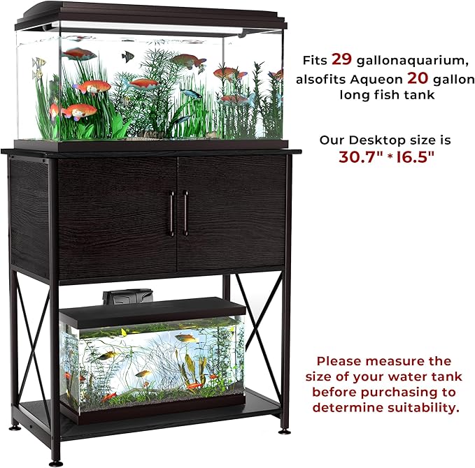 20-29 Gallon Aquarium Stand Metal Frame Fish Tank Stand with Cabinet Storage, for 20 Gallon Long Aquarium,30.7" L*16.5" W Tabletop,330LBS Capacity Black PG01YGB