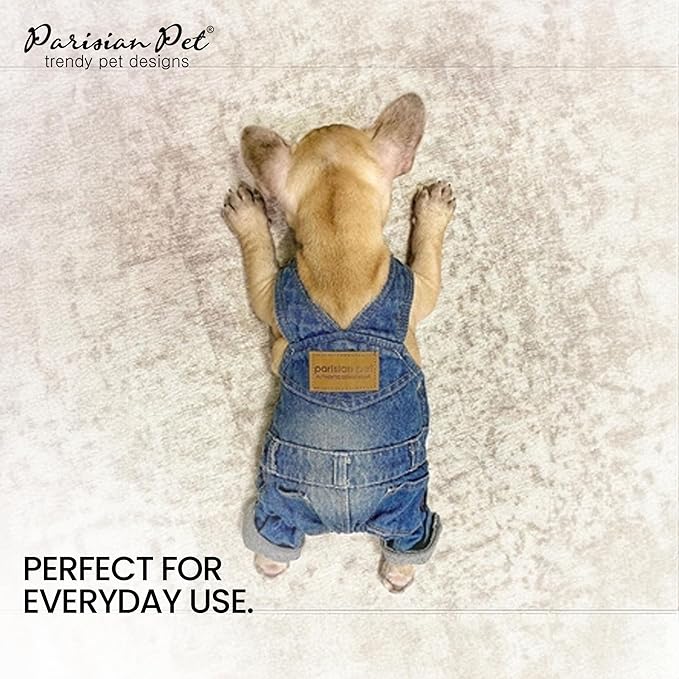 Parisian Pet Denim Overall - Blue Dog Jeans Outfit - Breathable Puppy Jumpsuit Costumes - Machine Washable Overall for Dogs - Dog Clothes for Large Dogs - L