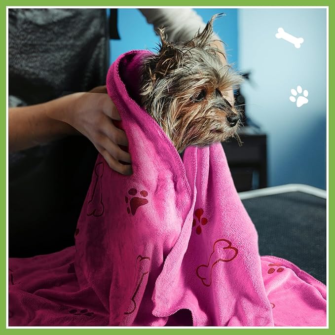 Chumia 8 Pcs Dog Towels for Drying Dogs Cats Pet Towels Bulk Puppy Microfiber Quick Drying Paw Bath Bathing Supplies Absorbent for Medium Pets(Hot Pink,Green,40 x 24 Inch)