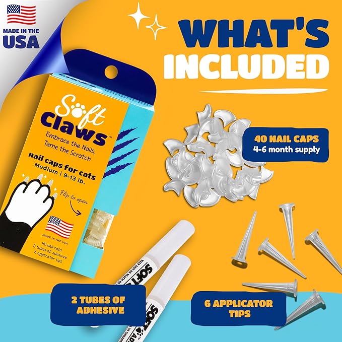 Soft Claws Cat Nail Caps for Medium Cats – (40 Caps, Green & Gold) - Made in USA - Veterinarian-Developed | Protects Furniture & Skin - Easy to Apply, Long-Lasting Anti-Scratch Soft Cat Claw Covers