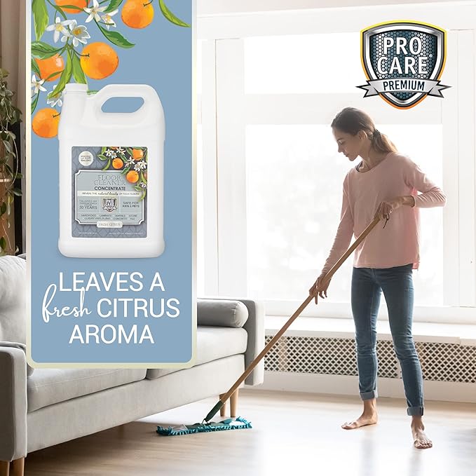 ProCare Citrus Floor Cleaner Concentrate (Made in USA) | Vinyl, Wood, Tile, Stone & Laminate Floor Cleaner For Mopping, Household Supplies, Cleaning Solution For Kitchen & Bathroom - 1 Gallon