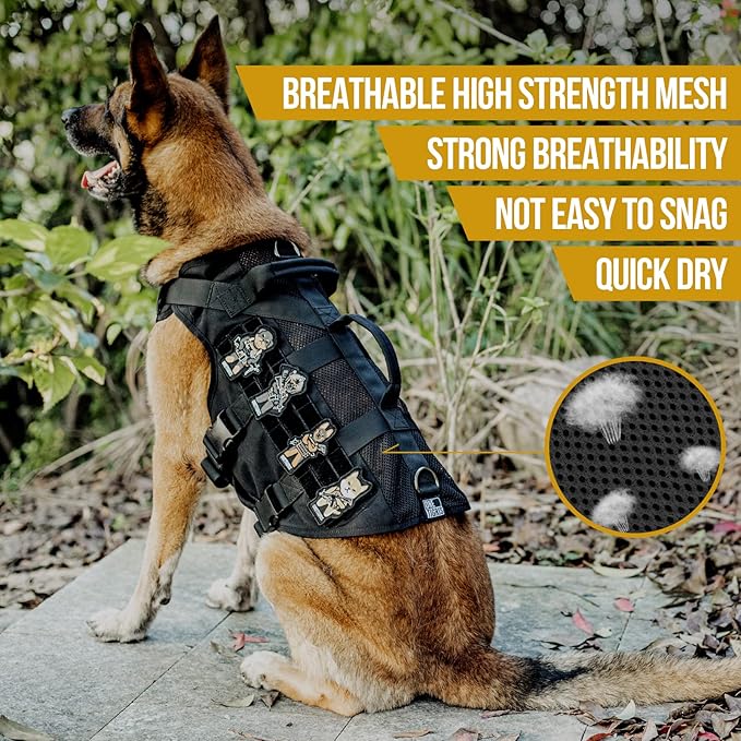 OneTigris No Pull Dog Harness for Small Dog, Mesh Design Breathable Military Dog Molle Vests with Handles, Service Dog Vest Harness for Walking Hiking Training