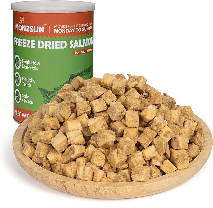 MON2SUN Freeze Dried Salmon Cat and Dog Treats, Single Ingredient Natural and Healthy Dog Snacks, High Protein Training Treats & Food Topper, 6oz