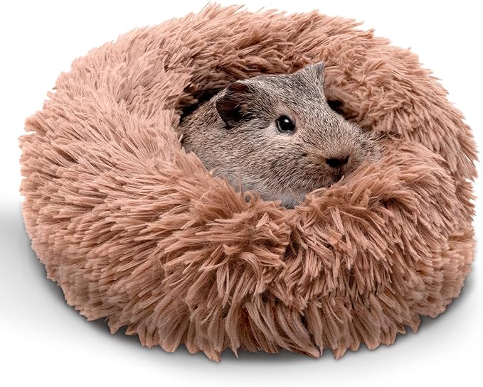 Paw Inspired Furr-O Burrowing Pet Bed with Zip-On Spandex and Fleece Bottoms for Guinea Pigs and Other Small Animals, Cozy Carrier, Hideout Enrichment Toy, Cage Accessories (Beige)