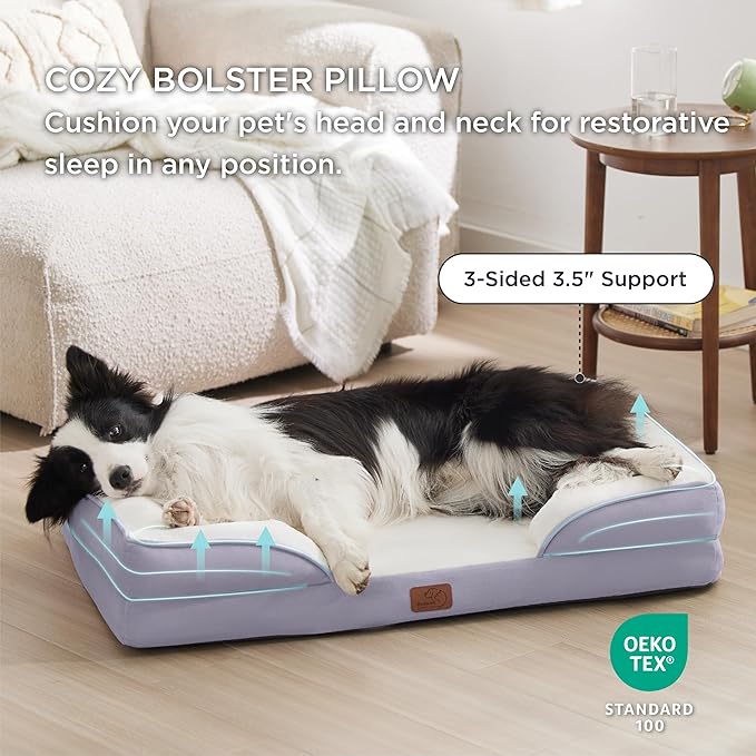 Bedsure Orthopedic Dog Beds Large Sized Dog - Washable Large Dog Cat Bed Waterproof, Comfort Dogs Couch Sofa with Washable Removable Cover, Pet Bed with Nonskid Bottom, Lavender, 35"