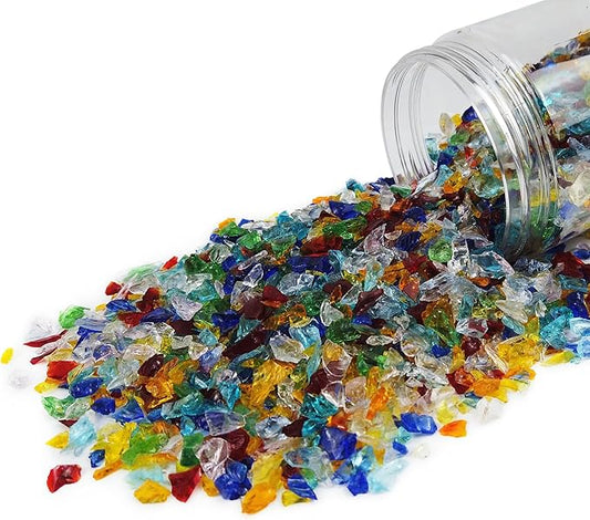 TWINKLING High Luster Crushed Glass, Broken Glass Chips for Fire Pit DIY Resin Art Epoxy Crafts, Nail Art, Geode Painting, 6-9mm(370g/13oz.) (Mixed Color)