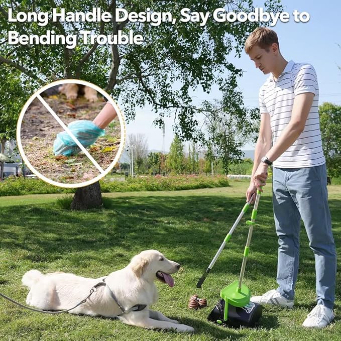 UPSKY Dog Pooper Scooper Swivel Bin & Rake Kit with 100 Waste Bags,33.4" Stainless Steel Long Handle Heavy Duty Pet Poop Shovel for Large Medium Small Dogs, Odor-Proof Lid for Yard/Lawn/Outdoor Use