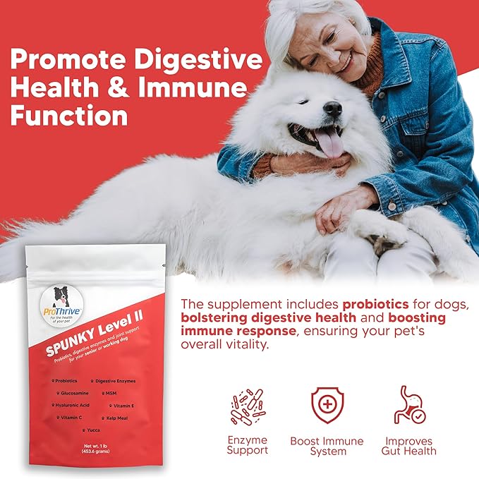 Spunky Level II Hip and Joint Supplement for Dogs, Glucosamine for Dogs with MSM, Dog Vitamins and Supplements Helps Digestion, Dog Joint Supplement - 1LB