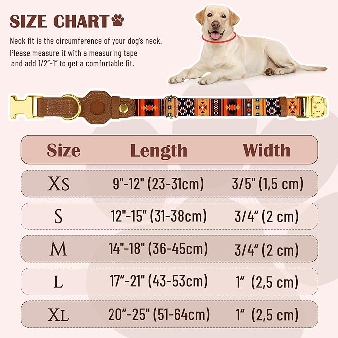 AirTag Dog Collar for Small Medium Large Breed - Adjustable Cute Pattern Dog Collar with Airtag Holder - Soft Leather Tracker GPS Apple Air Tag Pet Collars (X-Large, 20"-25" Neck Fit, Western)