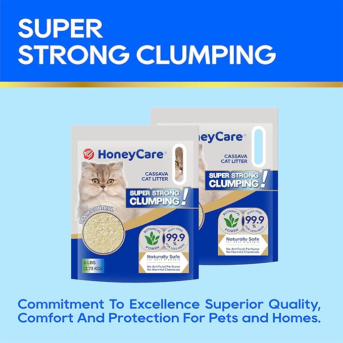 HoneyCare Cassava Cat Litter | Natural Plant-Based Litter | Quick Clumping & Low Dust | Superior Odor Control | Sustainable & Flushable Formula | 24-lbs Value Pack (6 lbs x 4)