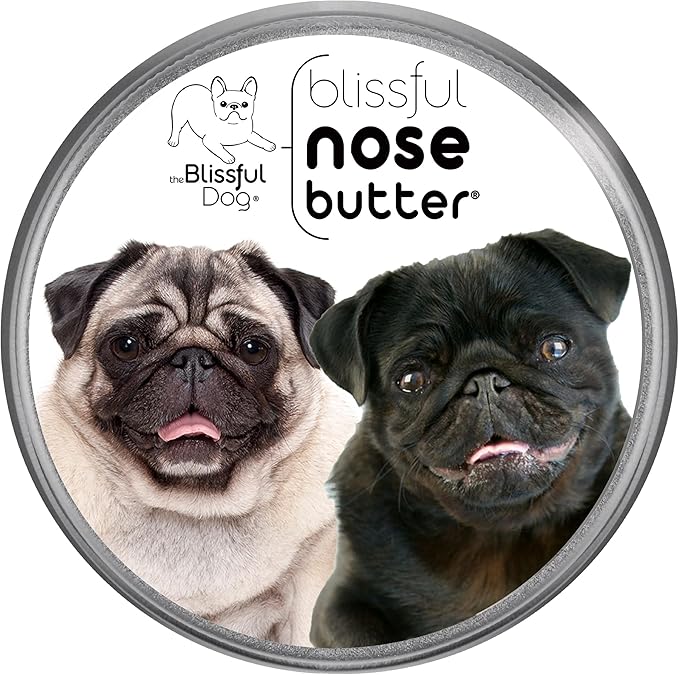 The Blissful Dog Pug Duo Nose Butter for Dry, Cracked Skin, Lick-Safe Dog Nose Balm with Moisturizing Shea Butter, Almond, Olive, and Essential Oils, Pet Supplies, Uncented, 8 oz.