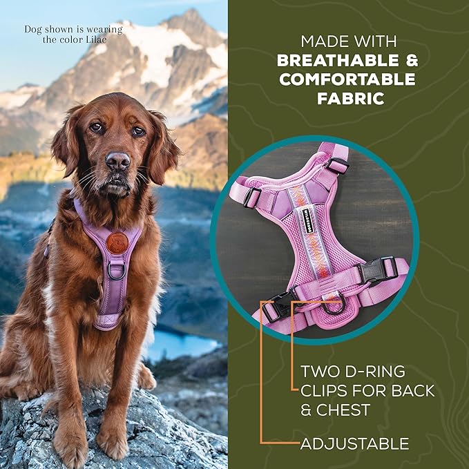 Wilderdog Lightweight Dog Harness with Reflective Straps - Large - Lilac