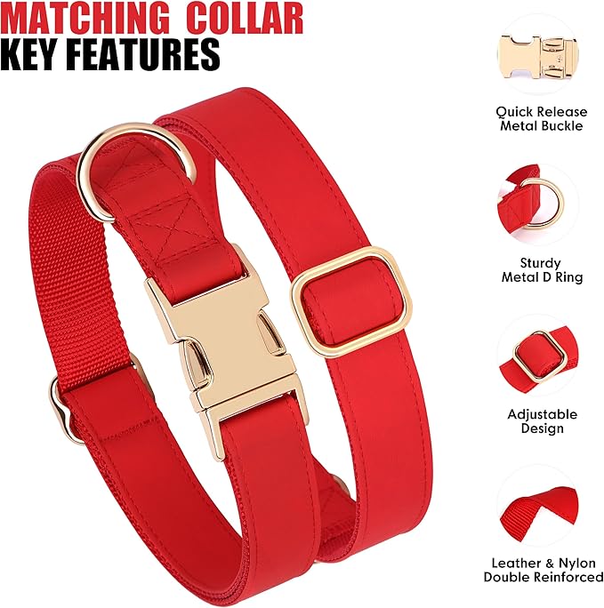 PET ARTIST Soft PU Leather Dog Collar, Bright & Classic Red Dog Collar with Quick Release Rose Metal Buckle, Adjustable Nylon Padded Durable Pet Collars for Small Dogs Girl, Neck Fit 9-14"