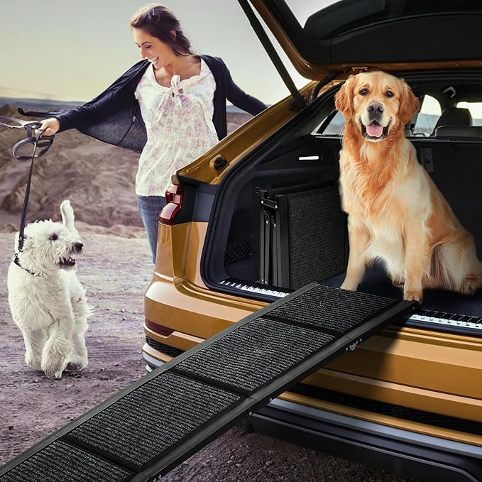 Dog Ramp for Car，63" x 17" Wide Folding Pet Ramp Dog Ramps for Medium & Large Dogs with Non-Slip Rug Surface ，Portable Dog Car Ramp for SUV Car & Truck, Outdoor Dog Ramp Up to 250 LBS