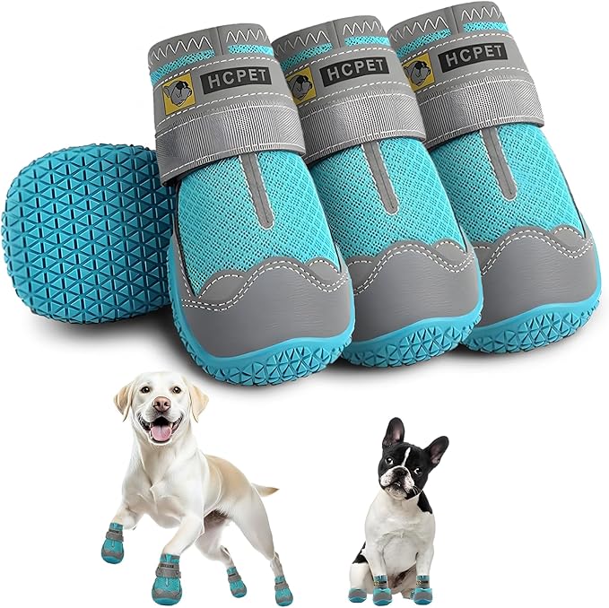 Hcpet Dog Shoes for Large Dogs, Breathable Dog Booties for Small Medium Dogs, Anti-Slip Dog Boots & Paw Protectors for Hot Pavement Winter Snow Hiking with Reflective Straps Blue Size 6