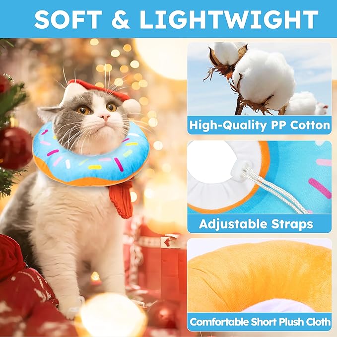 Cat Cone Collar Soft, Cat Recovery Collar for Wound Healing Cute Donut Adjustable Kitten Cones to Stop Licking Comfortable Lightweight Neck Elizabethan Collars for Cats Kittens After Surgery