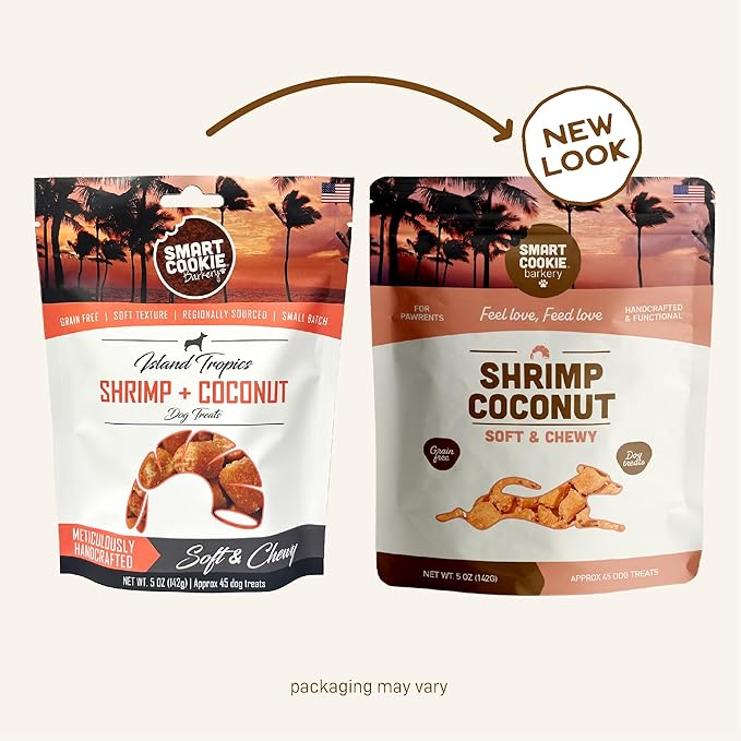 Smart Cookie All Natural Dog Treats - Shrimp & Coconut - Training Treats for Dogs with Allergies, Sensitive Stomachs - Soft Dog Treats, Chewy, Grain Free, Human-Grade, Made in USA - 5oz, Pack of 3