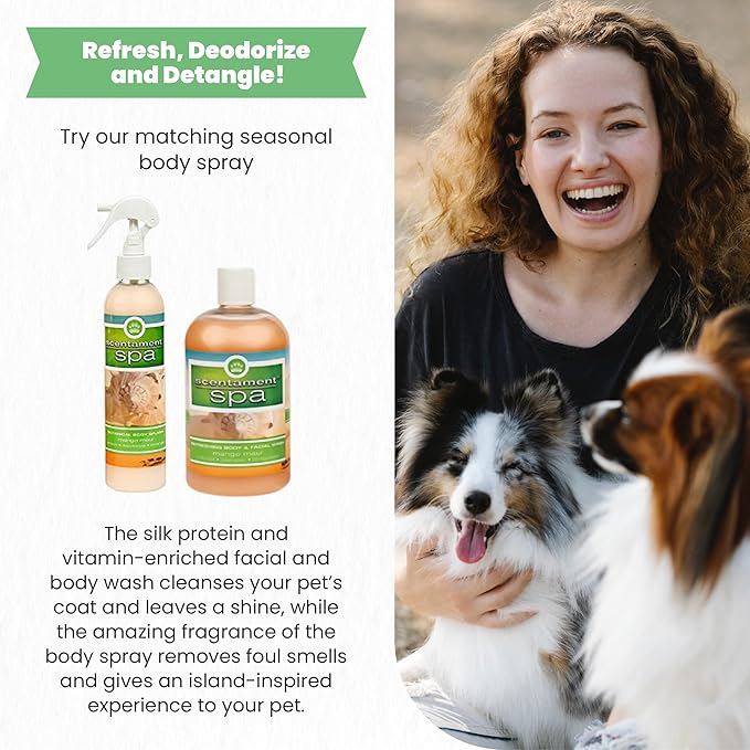 Best Shot Scentament Spa for Pets, Seasonal Facial Spa and Body Wash, Mango Maui, Tearless Shampoo, Hypoallergenic Body Wash, Reduces Tear Stains, 1 Gallon
