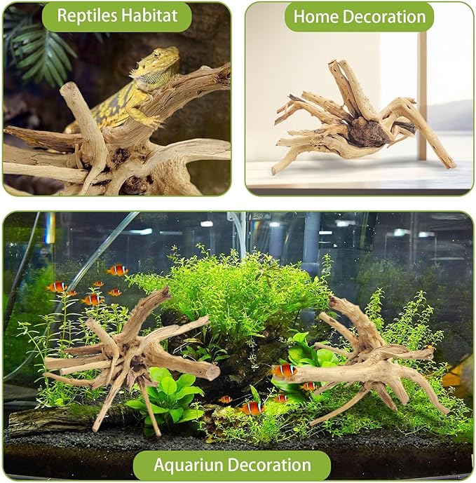 Tfwadmx Natural Driftwood for Aquarium, 11-13 inch Reptile Branches Terrarium Wood Aquarium Trunk Driftwood Tree Fish Tank Log Decoration Pack of 2