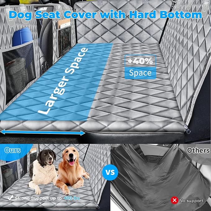 URPOWER Back Seat Extender for Dogs - Hard Bottom Dog Car Seat Cover Holds 400 lbs, Waterproof Dog Hammock Dogs Bed for Cars, SUVs & Small Trucks, Pet Backseat Protector with Mesh Window & Large Space