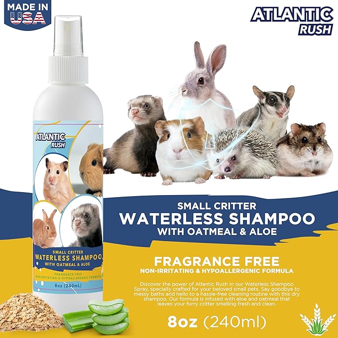 Waterless Shampoo for Small Critters - 8oz Cruelty Free Dry Shampoo - No Rinse for Pet Ferrets, Guinea Pigs, Hedgehogs, Sugar Gliders, Rabbits & Hamsters (8 oz, Fragrance Free)