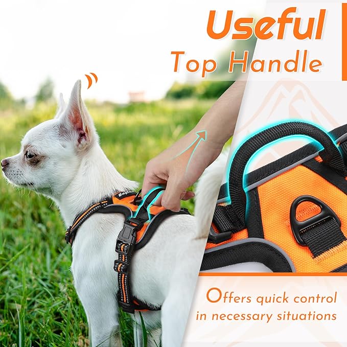 Eagloo Small Dog Harness No Pull, Service Vest with Reflective Strips and Control Handle, Adjustable and Comfortable for Easy Walking, No Choke Pet Harness with 2 Metal Rings, Orange, XS